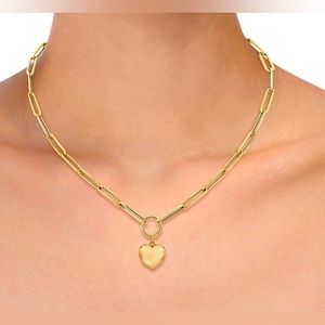 14k Yellow Gold Paperclip Necklace with Heart Charm